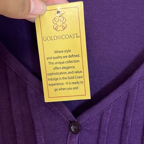 Gold Coast Always in Style Purple Lace Hem Henley Cotton Blouse Women's XXL - Picture 5 of 13